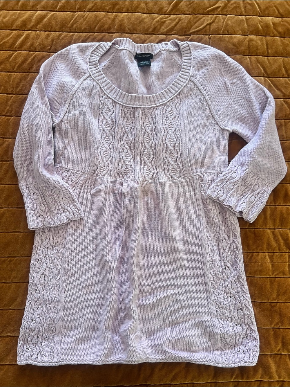 Calvin Klein Cozy Knit Women's Babydoll Sweater in Light Lilac Vintage Y2K